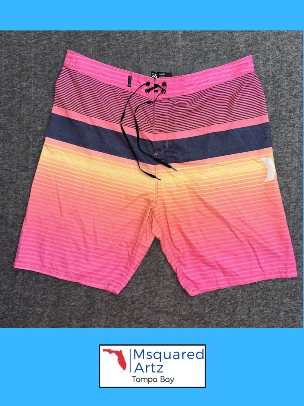 Hurley Phantom Board Shorts Men's Size 36 Pink Striped Swim Trunks Surf Beach